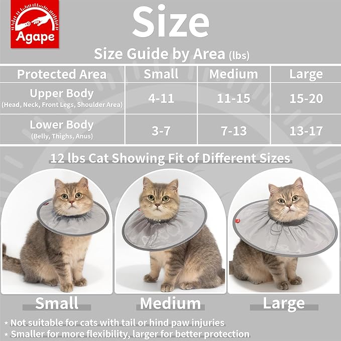 Agape Comfortable Cat Cone, Lightweight Cat Cone Collar Soft, Recovery Collar for Cats After Surgery to Stop Licking & Scratching, Protective E Collar for Small, Medium, and Large Cats for Wound Care-PurrikoPets
