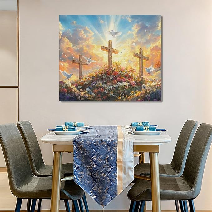 Framed Large Christian Jesus Wall Art, Oversized Floral Dove Wall Decor for Living Room, Landscape Canvas Painting Peaceful Pictures Modern Artwork for Living Room Bedroom Office 60"x30"-PurrikoPets