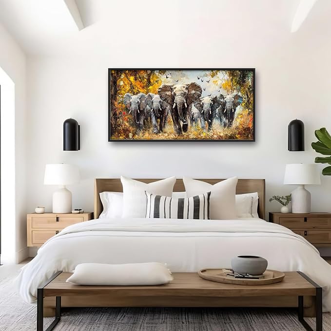 Extra Large Elephant Framed Wall Art for Living Room,Oversized Elephants Wild Animal Pictures Wall Decor,Forest Landscape Canvas Print Painting Modern Artwork Bedroom Office Bathroom 60L" x 30W"-PurrikoPets