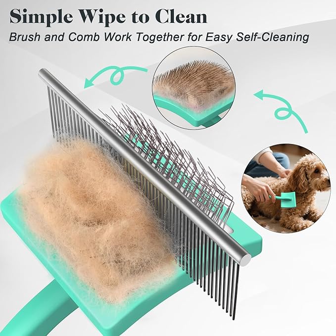 2PCS Slicker Brush for Dogs & Pet Comb,Professional Dog Grooming Brush (Goldendoodles,Poodles,Labradoodles) with Extra Long Pins to Effectively Remove Tangles, Knots and Mats (Cyan)-PurrikoPets