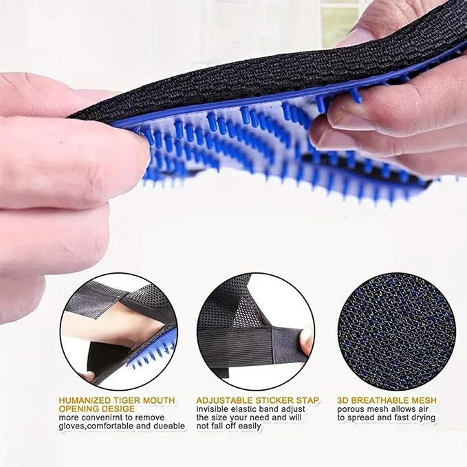1 Pair [2-in-1] Pet Hair Removal Gloves - Five Finger Massage Design Pet Beauty Gloves, Suitable for pet dogs and cats to prevent hair tanglings(Dark blue)-PurrikoPets