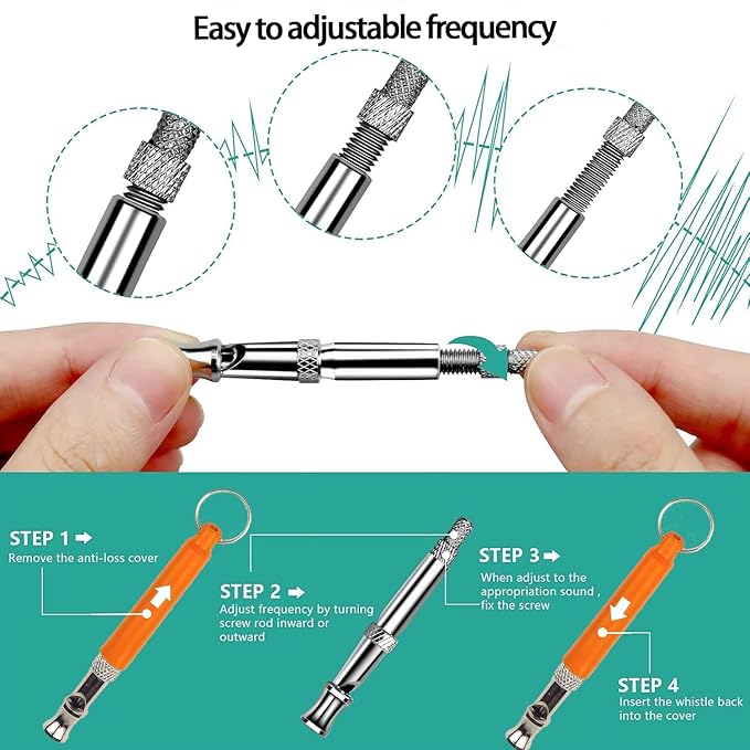 3 PCS Dog Whistles Set, Adjustable Recall Dog Training Whistle Silent Dog Whistle to Stop Barking with Lanyard,Dog Clicker(Orange)-PurrikoPets