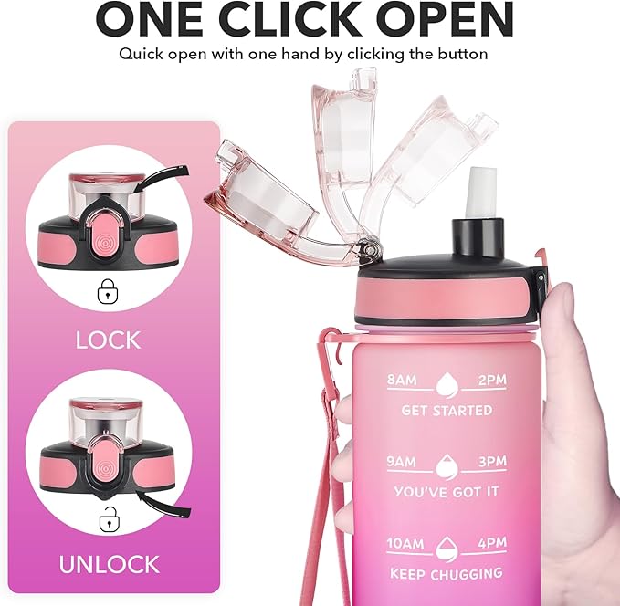 Enerbone Water Bottle, Leakproof BPA & Toxic Free, Motivational Water Bottle with Times to Drink and Straw, Fitness Sports Water Bottle with Strap for Office, Gym, Outdoor Sports-PurrikoPets