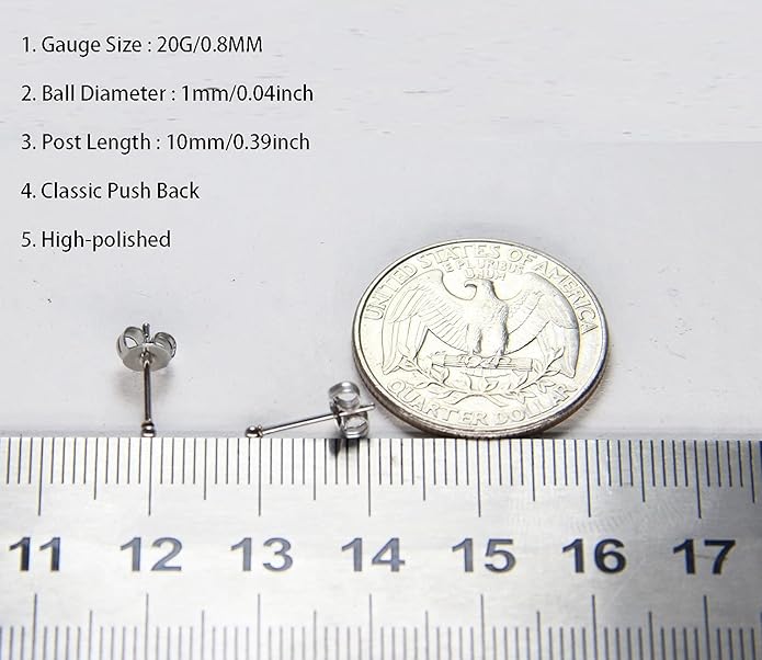 14K Gold Filled Polished Small CZ Pearl Ball Stud Earrings Set for Women Men 20G Surgical Steel Hypoallergenic Piercing Studs for Sensitive Ear, Pack of 6 Pairs