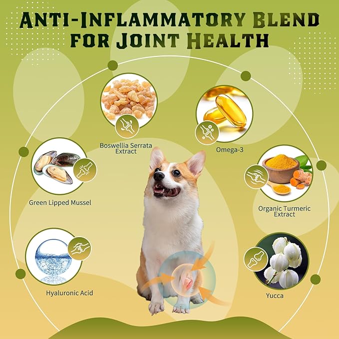 Glucosamine for Dogs, Hip and Joint Supplement for Dogs with Chicken Flavor, Anti Inflammatory, Dog's Chondroitin, Digestive Enzymes, Omega-3, Vitamin D, MSM, Calcium, Turmeric, 120 Freeze-Dried Chews-PurrikoPets