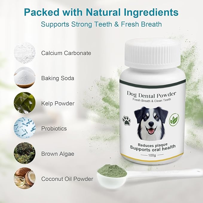Dog Teeth Cleaning Powder 100g Fights Plaque & Tartar Freshens Breath All-Natural Ingredients for Dogs of All Breeds and Ages Easy to Use Dog Dental Powder-PurrikoPets