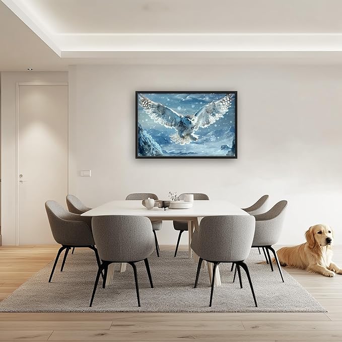 Framed Large Snowy Owl Wall Art for Living Room, Oversized Snowy Mountain Wall Decor Landscape Canvas Painting Modern Artwork Home Decoration for Living Room Bedroom Office 36"x24"-PurrikoPets