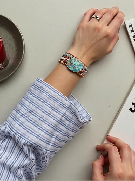 YGLINE Boho Handmade Wrap Leather Tube Crystal Stone Bracelet for Women