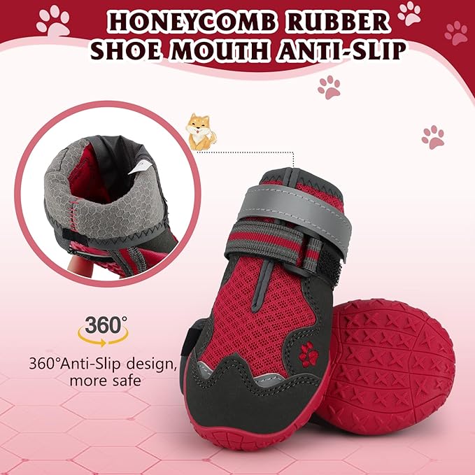 Dog Shoes for Large Medium Small Dog, Mesh Breathable Dog Shoes for Hot Pavement, Anti-Slip Dogs Boots Paw Protectors with Reflective for Outdoor Walking Indoor Hardfloors (Size 3)-PurrikoPets