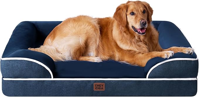 EHEYCIGA Egg-Crate Memory Foam Dog Bed, Waterproof, Navy, Large 41 x 27 x 6.5 inches, 100 lbs Capacity-PurrikoPets