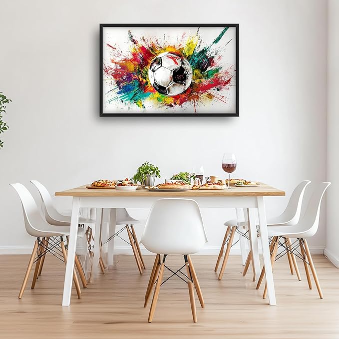 Extra Large Framed Soccer Wall Art,Oversized Colorful Graffiti Sport Ball Wall Decor Pictures for Living Room,Canvas Print Painting Modern Artwork Bedroom Office Bathroom Home Decor 36L x24W-PurrikoPets
