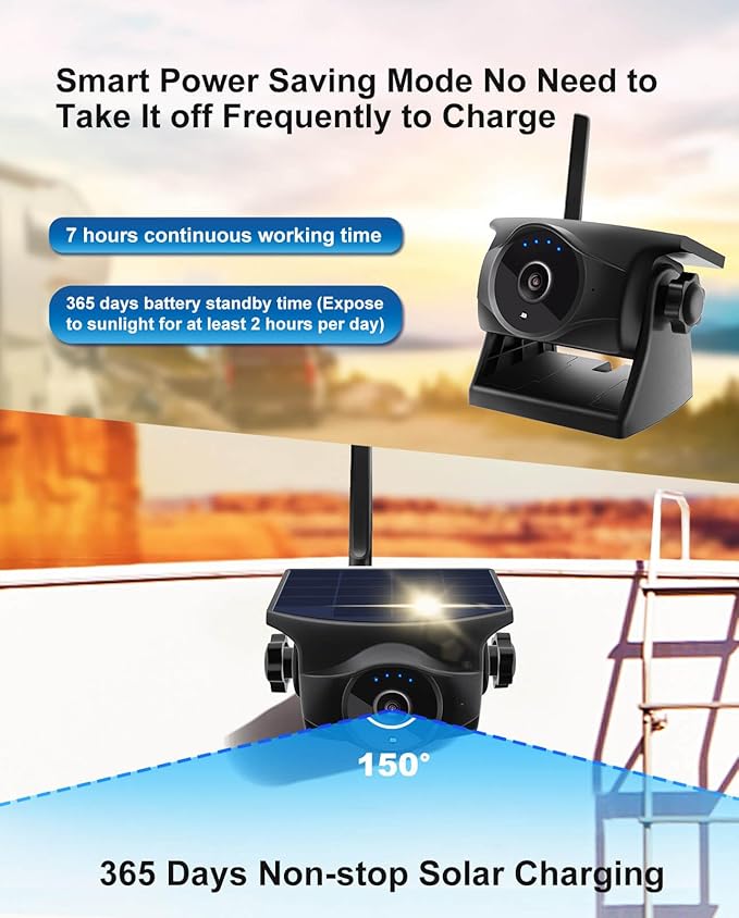 1080P Solar Wireless Backup Camera - Magnetic Hitch Rear Front Camera with Night Vision, 365-Day Standby, Waterproof, Rechargeable Battery for Horse Trailer RV Truck Car for Phone Pad Android-PurrikoPets