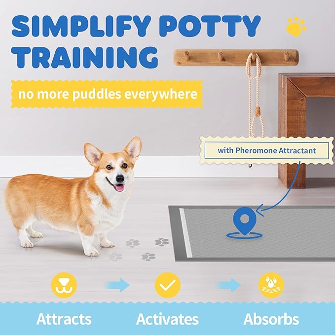 100-Pack X-Large Puppy Pads - 34'' x 28'' Pee Pads for Dogs Potty Training with Leak-Proof Quick-Dry Design, 6-Layer Wee Wee Pads for Dogs, Charcoal, Black-PurrikoPets