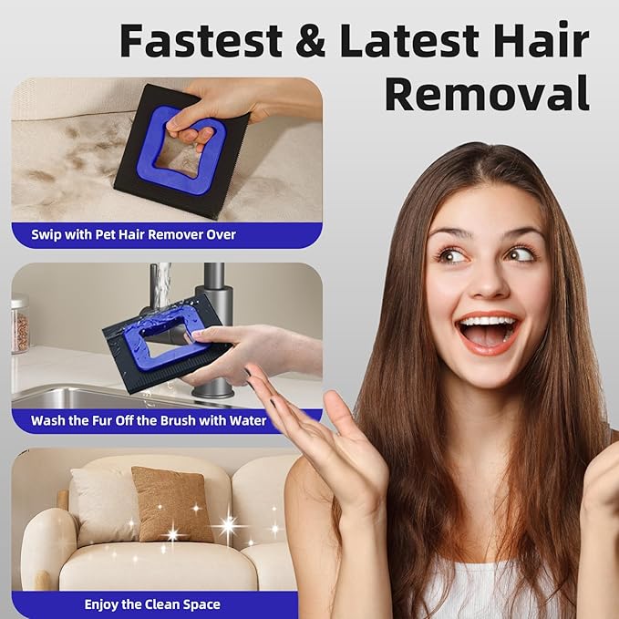 3 in 1 Mini Pet Hair Removal Tool, Dog and Cat Square Hair Remover for Car Detailing Supplies, Clothes, Couch and Carpet, Fur Cleaning Supplies for Furniture-Ergonomic and Anti-Slip, Mini Pet Supplies-PurrikoPets