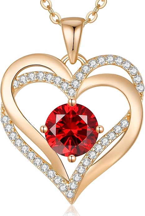 LOUISA SECRET Love Heart Birthstone Necklaces for Women, Birthday Gift for Girlfriend, Anniversary Jewelry Gift for Wife Her, 925 Sterling Silver Women Pendant Necklace, Mother's Day Christams Gift