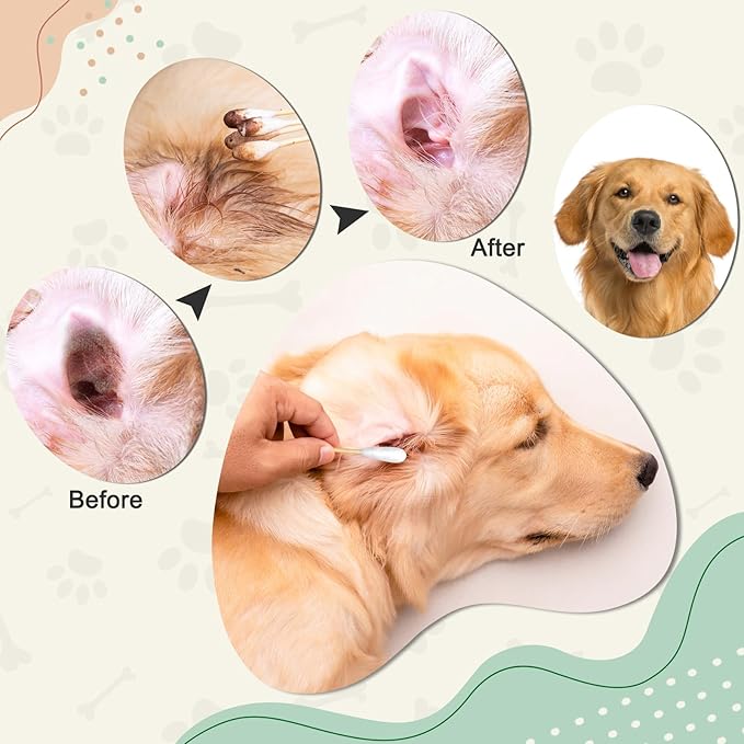 200-Pack of Long, Large Dog Ear Swabs with Bamboo Sticks: Perfect for Dog Ear Cleaning and Infection Treatment. Gentle, Effective, and Eco - Friendly for Pet Hygiene-PurrikoPets