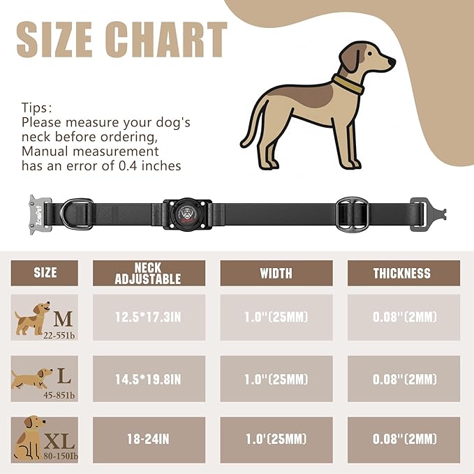 AirTag Dog Collar - Leather Dog Collar with Airtag Holder | IP68 Waterproof AirTag Holder with Metal Buckle, Comfortable GPS Dog Collars Tracker for Medium Large Dogs (Black, XL)-PurrikoPets