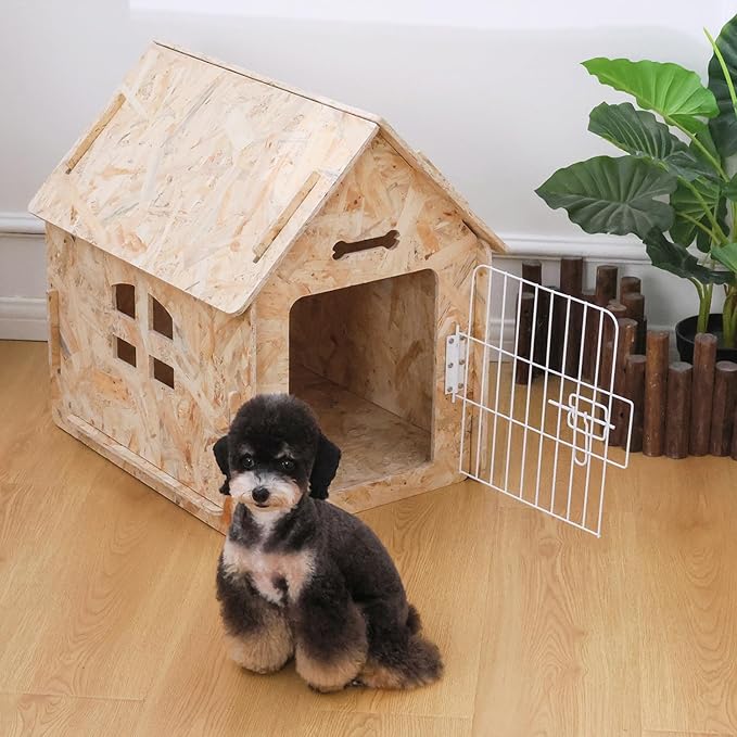 Dog House Indoor for Small Dogs or Cats, Cozy Wooden Design, Small Indoor Bed House, with Air Vents and Elevated Floor Warm Dog Cave-PurrikoPets