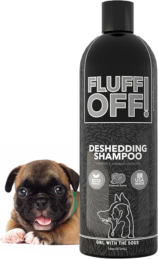Fluff Off! by Girl With The Dogs, Natural Deshedding Dog & Cat Shampoo, 16 Oz, Made in USA, 8 Wks+-PurrikoPets