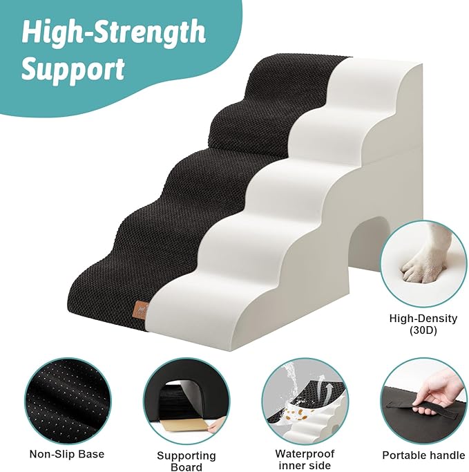 Extra Wide Dog Stairs with Tunnel, Detachable Large Pet Step for Small Medium Dog, Puppy or Cat, Ramp for High Bed, Couch, Sofa or Car, Stable, 19.7x33x22.4 inch, 5 Step, Black-PurrikoPets