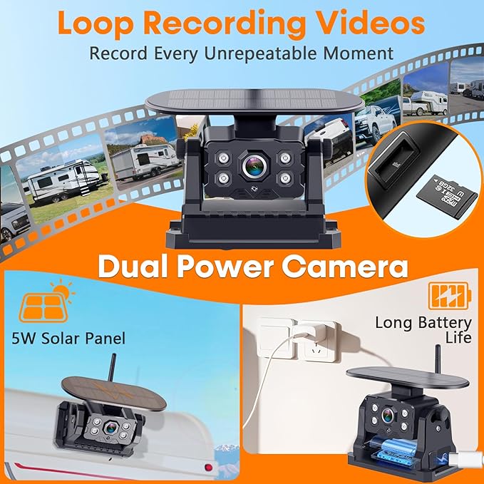 Dual RV Backup Camera Wireless with Magnetic - Recording 1080P HD Solar Rear View Camera Install-Free 7 Inch Touch Button Monitor No-Delay Signal for Truck Trailer YWD-902-PurrikoPets