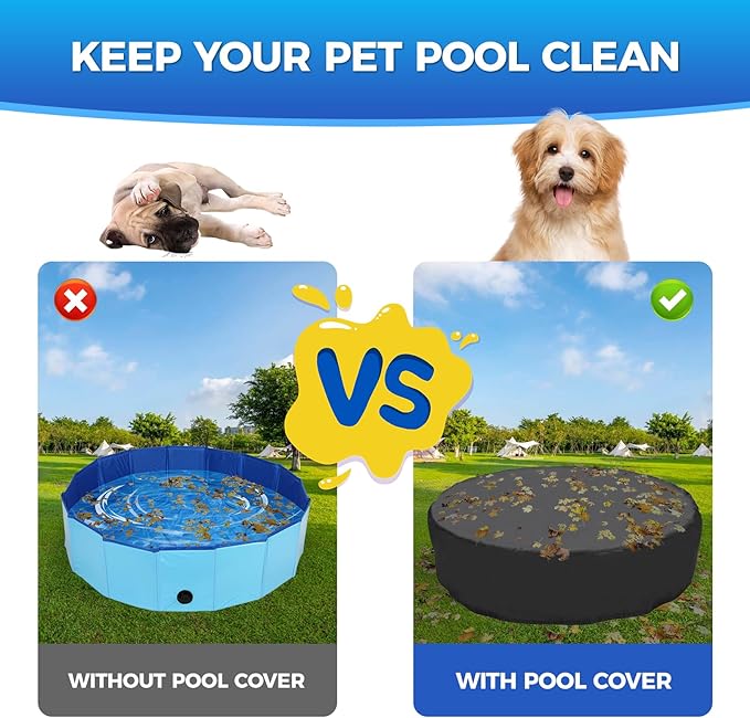 87 inch Foldable Dog Pet Bath Pool Cover, Portable Round Collapsible Pool Cover with Oxford Cloth Material and Drawstring Design for Dog Pet Pool, Waterproof and Dustproof (Black)-PurrikoPets