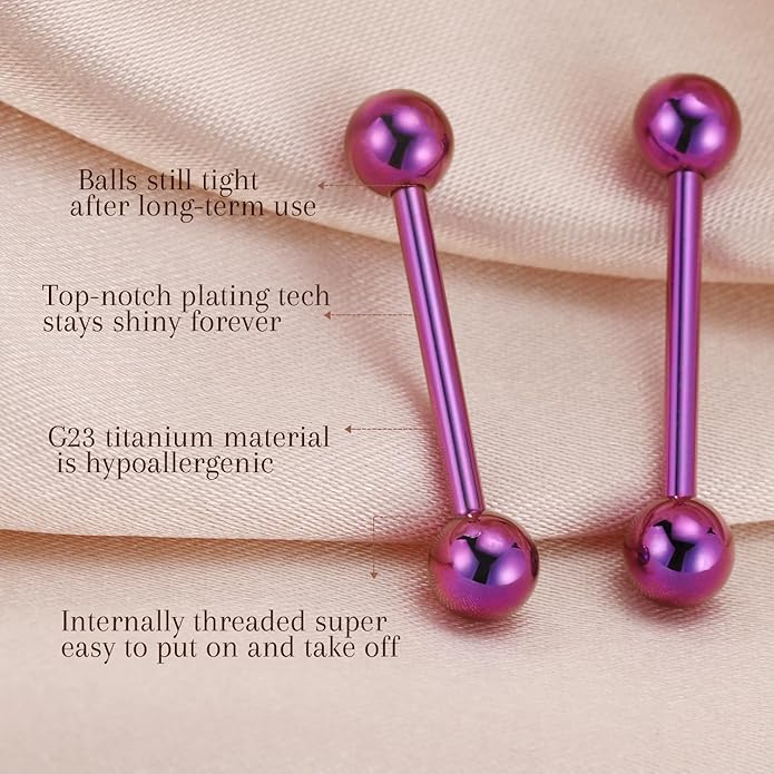 AROWRO Nipple Piercing Jewelry G23 Titanium Nipple Rings Tongue Rings Nipple Bar 14G Internally Threaded Straight Barbells Bridge Piercing Jewelry 12mm-20mm