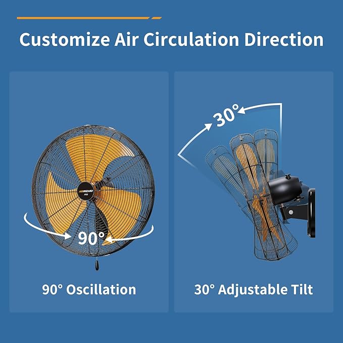 20 Inch Industrial Wall Mount Fan - 6000CFM High Velocity, Heavy Duty Metal Construction, 3 Speeds, Adjustable Tilt, Quiet Operation - Ideal for Garage, Shop, Commercial Use-PurrikoPets