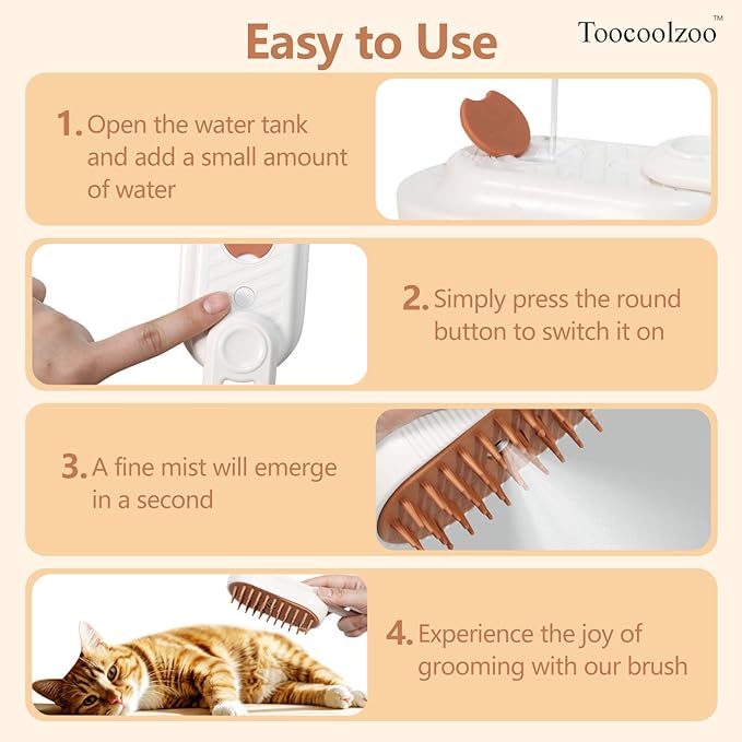 3-in-1 Cat Steam Brush, Rechargeable Cat Brush with Steam, Spritz Defur Comb for Dogs, Spritz Defur Comb for Cats (White)-PurrikoPets