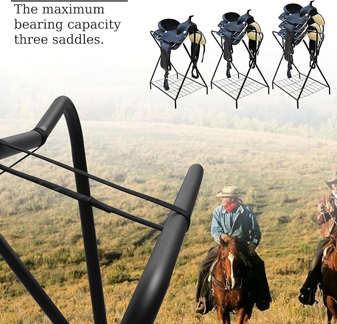 Dunatou Saddle Rack Freestanding Saddle Stand Foldable Horse Saddle Storage Rack Full Size Saddle Pad Rack Horse Blanket Holder Heavy Duty Saddle Holder for English and Western Horse Saddles, Black-PurrikoPets