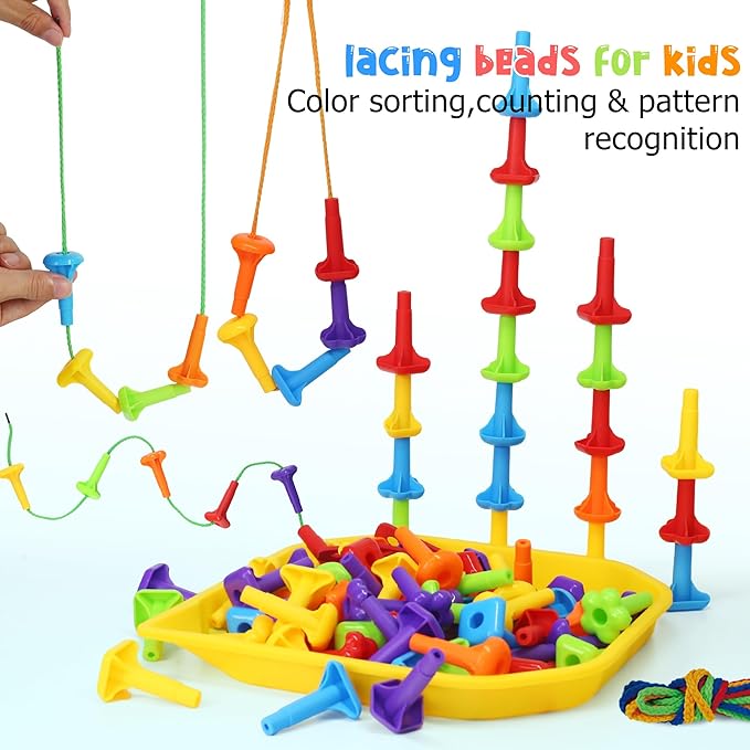 Ggiibro Peg Board Toy set 101Pcs DIY Building Stacking Toys for Kids 3-6 Years Old,STEM Educational Kids Toy for Brain Development,Montessori Sensory Toys,Plastic Lacing String Game-PurrikoPets