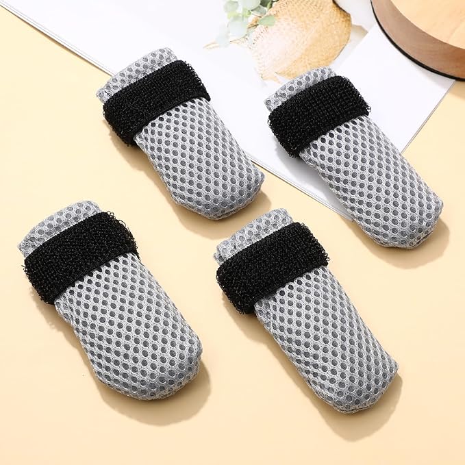 4Pcs Cat Nail Caps, Cats Booties Mittens Paw Covers Caps Shoes for Bathing Shaving Checking Nail Cutting, Pet Grooming Socks AntiScratch Adjustable Pet Claw Protector Foot Sleeves, Grey M-PurrikoPets
