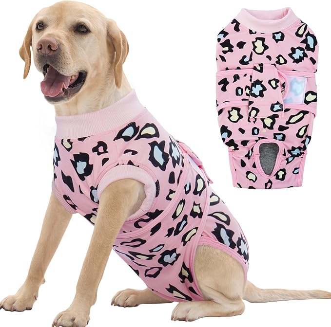 FUAMEY Recovery Suit for Dogs After Surgery,Soft Breathable Dog Bodysuit E-Collar & Cone Alternative Surgical Suit,Male Female Dog Neuter Spay Suits Anti Licking Wounds Onesie Pink Leopard XL-PurrikoPets