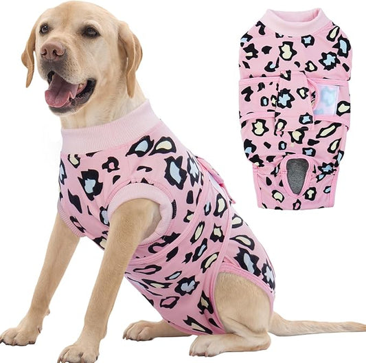 FUAMEY Recovery Suit for Dogs After Surgery,Soft Breathable Dog Bodysuit E-Collar & Cone Alternative Surgical Suit,Male Female Dog Neuter Spay Suits Anti Licking Wounds Onesie Pink Leopard XL-PurrikoPets