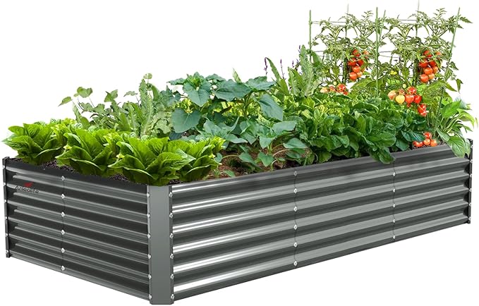 A ANLEOLIFE 8X4X1.5ft Galvanized Raised Garden Bed Kit, Rectangular Large Metal Deep Root Planters for Outdoor Plants Vegetables Flowers Herb, 359 Gallon Capacity- Quartz Grey-PurrikoPets