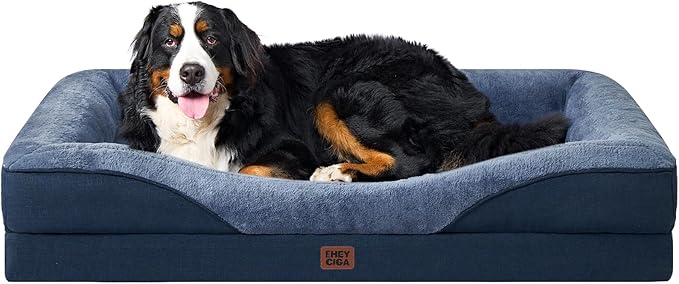 EHEYCIGA Memory Foam XL Dog Bed for XLarge Sized, Extra Large Orthopedic Dog Sofa with Sides and Waterproof Liner, Washable Bolster Pet Couch with Removable Cover, 42x30x7.5 Inch, Navy-PurrikoPets