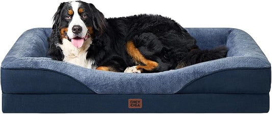 EHEYCIGA Memory Foam XL Dog Bed for XLarge Sized, Extra Large Orthopedic Dog Sofa with Sides and Waterproof Liner, Washable Bolster Pet Couch with Removable Cover, 42x30x7.5 Inch, Navy-PurrikoPets