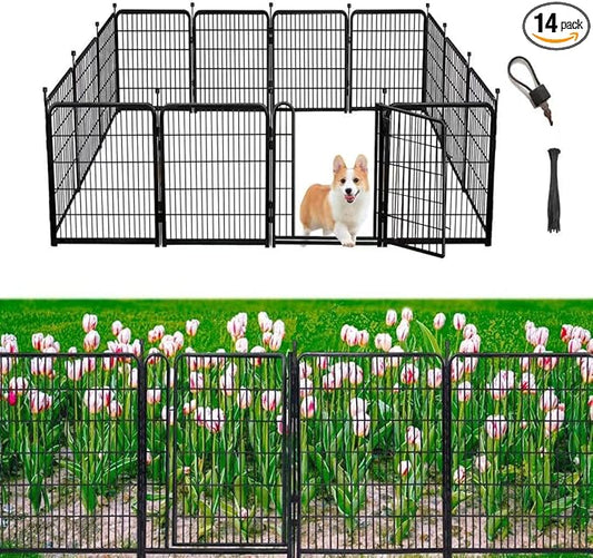Garden Fencing 40 inch High, 14 Panels Total 31 Ft(L), Gate 21 inches Wide with Low Sills. Fencing for Garden Beds, Dog Digging Fences Barrier, Dog Fences for The Yard, Animal Barrier Fence-PurrikoPets