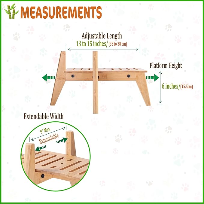 Dog Water Bowl Dispenser Stand - Compatible with Automatic and Gravity Water/Food Dispensers - Adjustable Width, Holds Various Sizes [See Photos for Measurements] - Bamboo-PurrikoPets