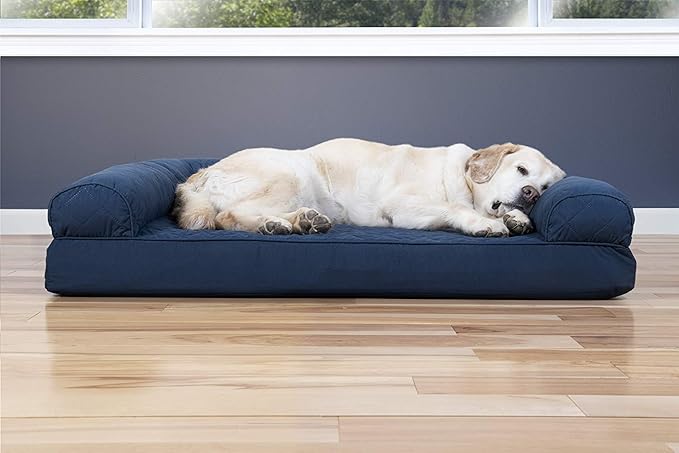 Furhaven Cooling Gel Dog Bed for Large Dogs w/ Removable Bolsters & Washable Cover, For Dogs Up to 95 lbs - Quilted Sofa - Navy (Blue), Jumbo/XL-PurrikoPets