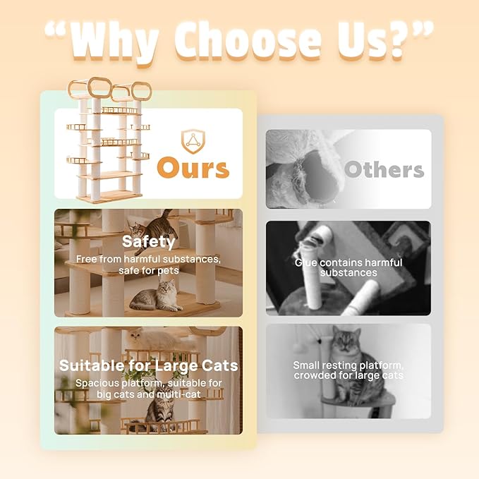 77'' Large Modern cat Tree, Multi-Level Tall Solid Cat Tower, Cat Furniture for Indoor Cats, Huge Cat Condo for Multi-Cat Families-PurrikoPets