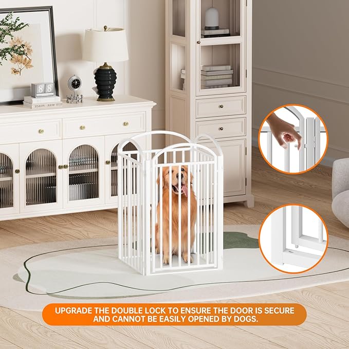 4 Panles Full Matel Freestanding Dog Gates with Door, 96"Extra Wide 36"Tall Free Standing Dog Pet Gate for Indoor & Outdoor. Foldable Pet Fences for Doorways, House, Stairs, Porch, Deck, Yard-PurrikoPets