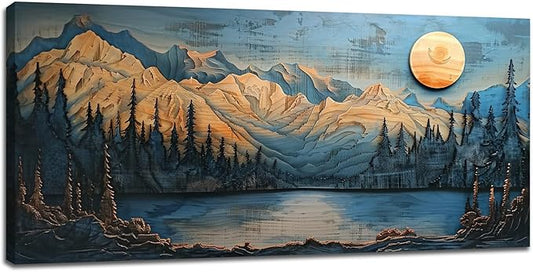 Extra Large Wall Art Mountain Forest Canvas Living Room Cabin Country Pictures Framed Prints Oversize Wall Decor Big Painting Artwork for Bedroom Dining Office Home 60"x30"-PurrikoPets