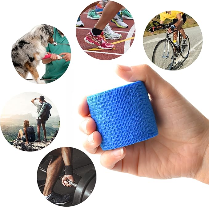 9 Pack 2" x 5 Yards Self Adhesive Bandage Wrap Self Stick Wrap for Ankle, Wrist, Finger, Sports, Breathable Cohesive Vet Tape for Pets (Dark Blue)-PurrikoPets