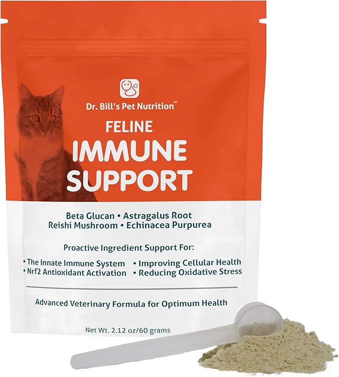 Dr. Bill’s Feline Immune Support | Boosts Cat Immunity and Health with Colostrum, Beta Glucan, Turkey Tail Mushroom, Zinc & Vitamin C | Powder Supplement for Cats of All Ages-PurrikoPets
