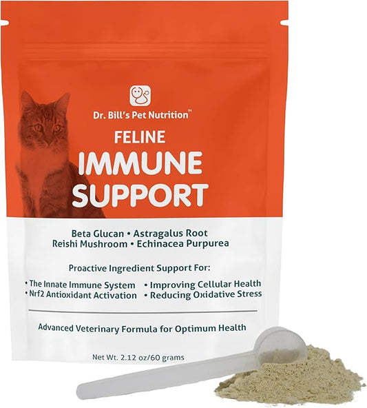 Dr. Bill’s Feline Immune Support | Boosts Cat Immunity and Health with Colostrum, Beta Glucan, Turkey Tail Mushroom, Zinc & Vitamin C | Powder Supplement for Cats of All Ages-PurrikoPets
