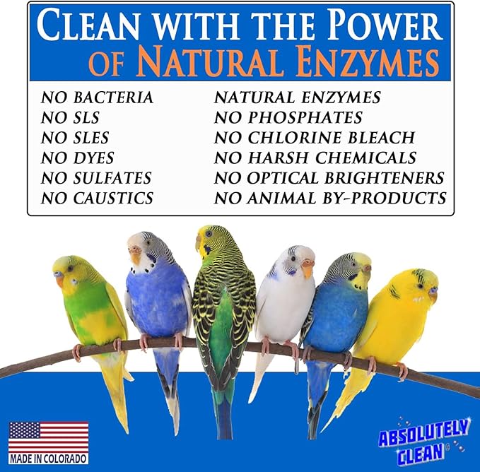 Absolutely Clean Amazing Bird Cage Cleaner and Deodorizer - Just Spray/Wipe - Safely & Easily Removes Bird Messes Quickly and Easily - Made in The US - Fragrance Free - 16oz (Pack of 2)-PurrikoPets
