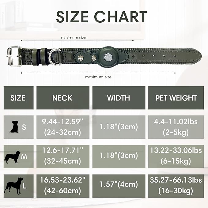 AirTag Dog Collar Soft Leather Webbing Dog Collar for AirTag Provides Double Protection for Small Medium and Large Dogs(Pink,L)-PurrikoPets