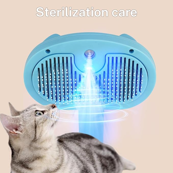 5-in-1 Pet Steam Brush for Cats & Dogs – Grooming, Shedding, Massage & One-Touch Clean for Short & Long Hair Pets – Electric Cat Brush with Comb & Steam (Blue)-PurrikoPets