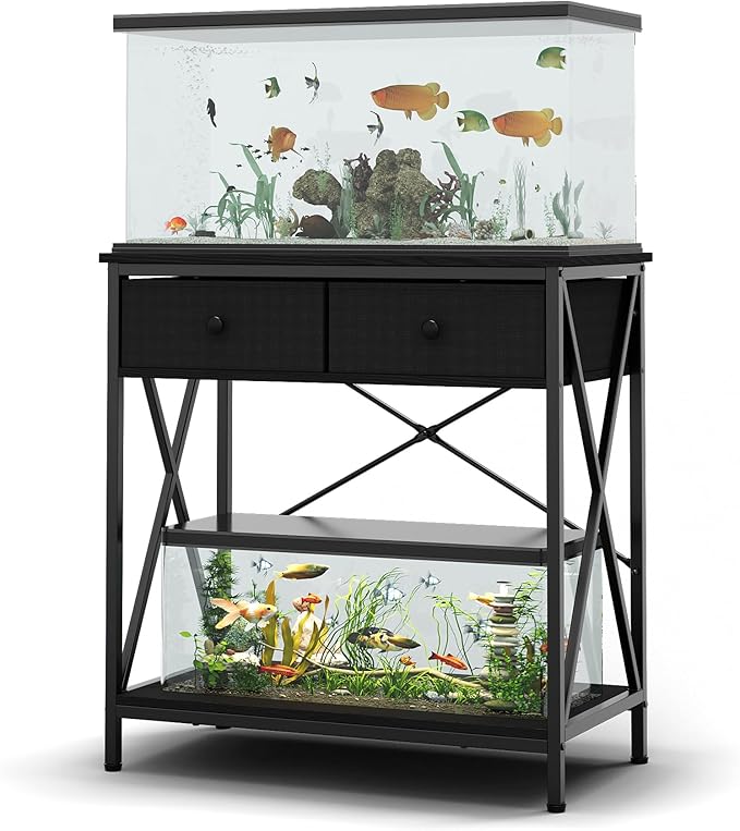 Fish Tank Stand 29 Gallon: Sturdy Aquarium Stand with Accessories Storage - Metal Fish Tank Table for 20-29 Gallon Reptile Breeder Turtle Terrarium - 30.7"x16.5" Weight Capacity 330 lbs-PurrikoPets